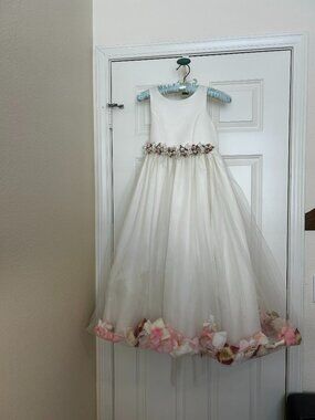 Girls Formal Dress White with Floating flowers